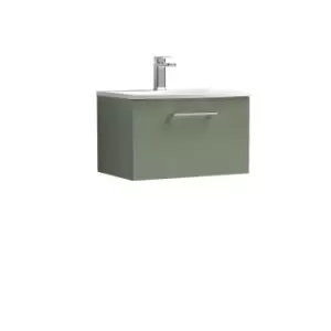 Nuie Arno 600mm Wall Hung 1 Drawer Vanity & Basin 4 Satin Green