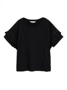 Mango Teenage Girls Stud Sleeve T-Shirt - Black, Size Age: Xs, Women