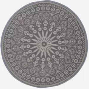 HOMESCAPES Black Outdoor Rug with Mandala Pattern, 170cm - 0