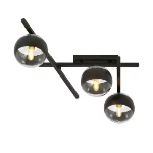 Smart Black Globe Ceiling Light with Clear,Black Glass Shades, 3x E14