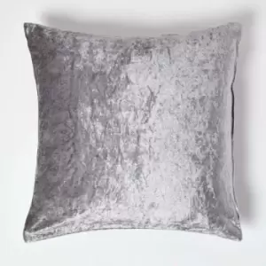 HOMESCAPES Silver Luxury Crushed Velvet Cushion Cover, 60 x 60cm - Grey