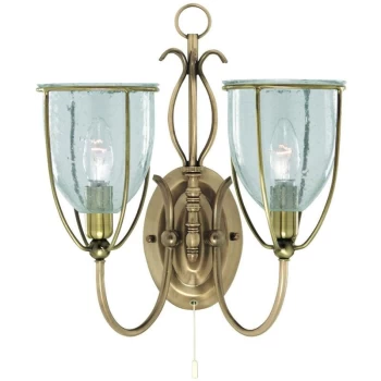 Searchlight Silhouette - 2 Light Indoor Wall Light Antique Brass with Seeded Glass Shades, E14