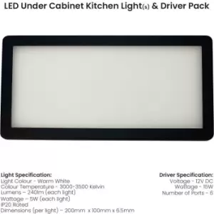 3x MATT BLACK Ultra-Slim Rectangle Under Cabinet Kitchen Light & Driver Kit - Warm White Diffused LED