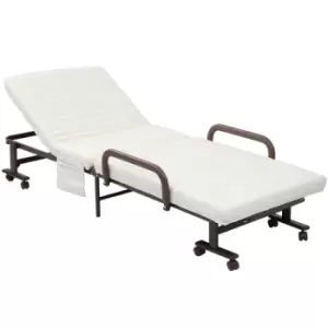 HOMCOM Folding Bed With Mattress And Wheels Adjustable Backrest Guest Brown