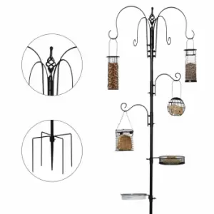 Pawhut Bird Feeding Station Kit Wild Bird Feeder Pole With 6 Hooks 4 Prong Bases - Black