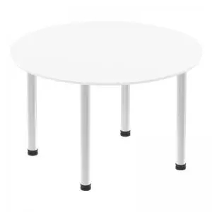 Impulse 1200mm Round Table White Top Brushed Aluminium Post Leg