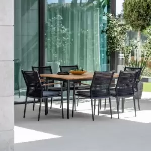 Harbour Lifestyle Portland 6 Seat Rectangular Dining With Teak Table - Charcoal/Teak