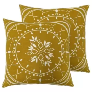 Furn. Mandala Twin Pack Polyester Filled Cushions Ochre