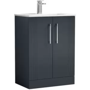 Deco Satin Anthracite 600mm 2 Door Vanity Unit with 18mm Profile Basin - DPF1425B - Satin Anthracite - Nuie