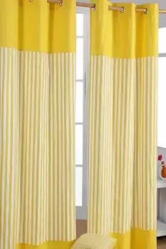 Thick Yellow Stripe Ready Made Eyelet Curtain Pair