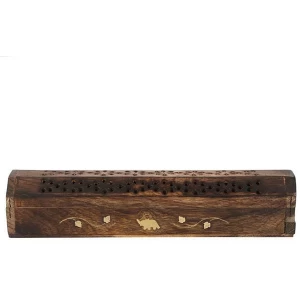 Mango Wood Incense Box with Brass Elephant Inlay Pack Of 4