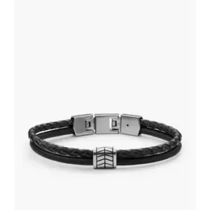 Fossil Mens Multistrands Silver-Tone Stainless Steel Multi Strand Bracelet - Black