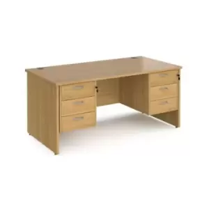 Office Desk Rectangular Desk 1600mm With Double Pedestal Oak Top And Panel End Leg 800mm Depth Maestro 25 MP16P33O