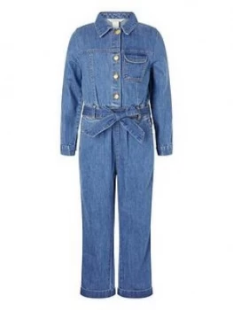 Monsoon Girls Chambray Jumpsuit - Blue, Size 7 Years, Women