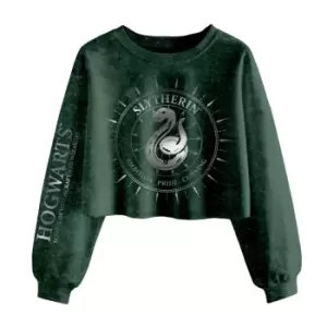 Harry Potter Unisex Adult Slytherin Constellation Acid Wash Crop Sweatshirt (XL) (Green)