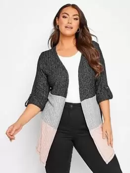 Yours Colour Block Cardigan - Grey, Size 22-24, Women