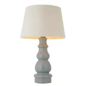 Provence & Cici Base & Shade Table Lamp Blue Grey Glaze, Satin Nickel Plate & Ivory Linen Fabric