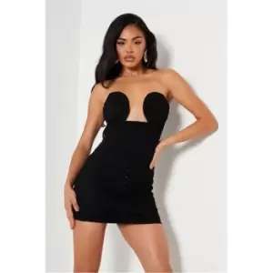 I Saw It First Black Premium Mesh Eyelet Detail Ruched Bodycon Dress - Black