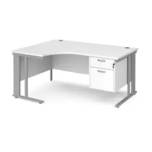 Office Desk Left Hand Corner Desk 1600mm With Pedestal White Top With Silver Frame 1200mm Depth Maestro 25 MCM16ELP2SWH