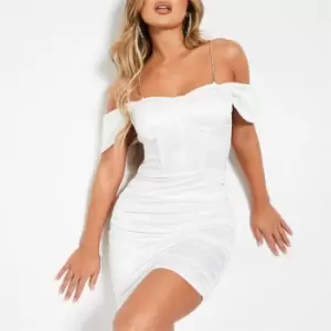 I Saw It First Satin Diamante Strap Corset Ruched Mini Dress - White