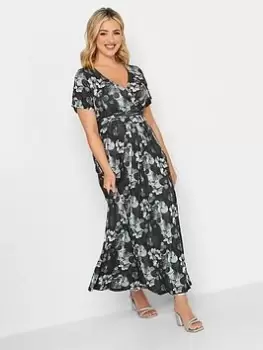 Yours Floral Wrap Front Tie Dress - Black, Size 20, Women