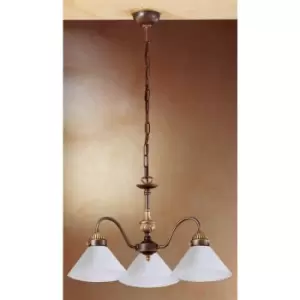 Kolarz NONNA - Cottage Style Glass 3 Arm Chandelier Matt Antique Brass, 3x E27