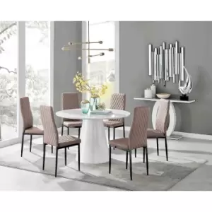 Furniture Box Palma White High Gloss Round Dining Table and 6 Cappuccino Milan Black Leg Chairs