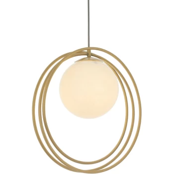 Merano Lighting - Merano Bergamo Pendant Ceiling Light Brushed Gold Paint & Gloss Opal Glass