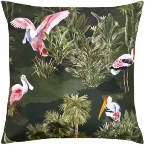 Paoletti Platalea Jungle Print 100% UV & Water Resistant Outdoor Cushion Cover, Bottle Green, 43 x 43 Cm