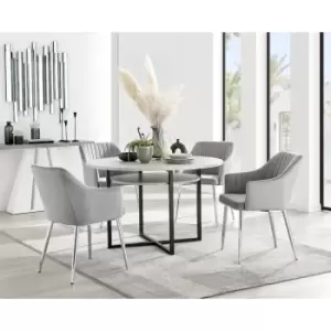 Furniturebox UK - Furniturebox Adley Grey Concrete Effect 120cm Storage Dining Table & 4 Grey Calla Silver Leg Velvet Chairs