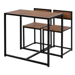 Homcom 3 Piece Bar Dining Table And 2 Stools Set Wood Effect With Metal Frame