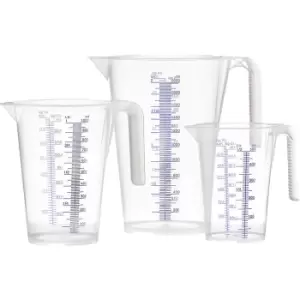 PRESSOL Transparent measuring cup, set with 1 x 0.5 / 1 / 2 l each, pack of 6, PP, with scale, 3 funnels