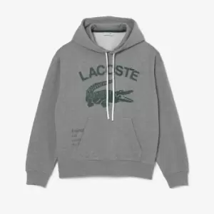 Lacoste Mens Loose Fit Crocodile Hooded Sweatshirt Size 9 - 4XL Grey Chine