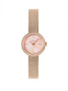 Radley Mother Of Pearl Dial Stoneset Rose Tone Bezel Rose Tone Mesh Watch