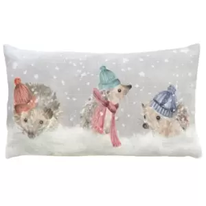 Snowy Hedgehogs Christmas Cushion Multi / 30 x 50cm / Polyester Filled