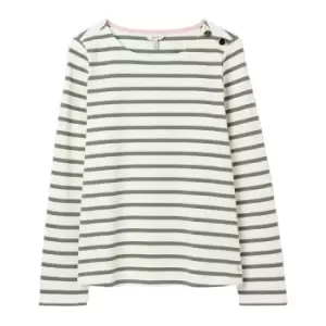 Joules Womens Aubree Button Shoulder Jersey Top Cream Green Stripe 10