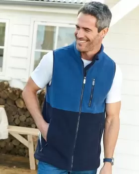 Cotton Traders Rambler Panelled Fleece Gilet in Blue