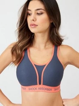 Shock Absorber Ultimate Run Bra Padded, Grey/Coral, Size 34A, Women