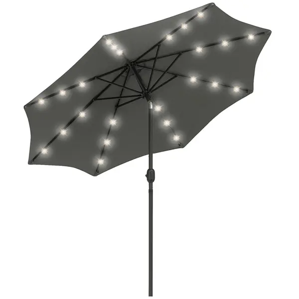 Outsunny 24 LED Solar PoweParasol Umbrella Garden Tilt Outdoor String Light Grey