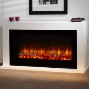 White Low Level Fireplace Suite in White With Wide Screen Fire- Lumley