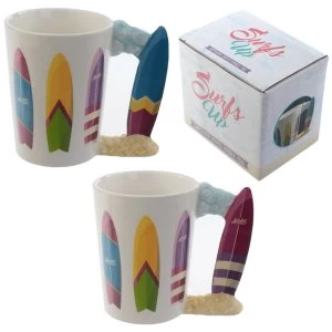 Fun Beach Themed Surf Board Shaped Handle Ceramic Mug (1 Random Supplied)