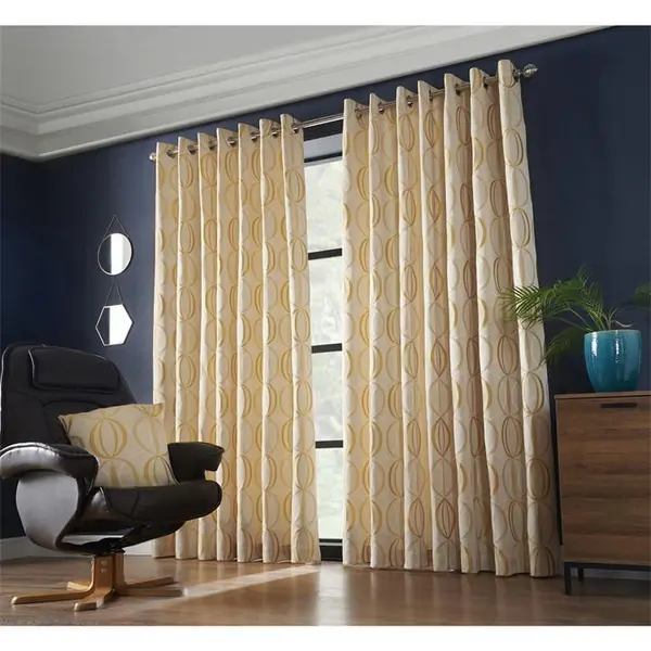 Other Omega Multi Yarn Fully Lined Ring Top Curtains - Ochre/Cream 117x183cm