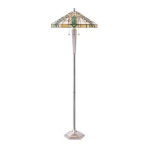 Lloyd 3 Light Floor Lamp Polished Aluminium, Tiffany Glass, E27