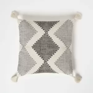 HOMESCAPES Malmo Handwoven Textured Grey & Black Cushion 45 x 45cm - Natural, Black, Grey