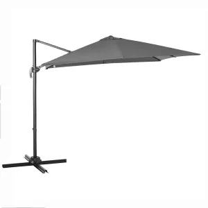 Outsunny 2.7 x 2.7m Cantilever Roma Parasol Garden Sun Umbrella Canopy Sun Shade Aluminium 360° Rotating and Cross Base, Light Grey