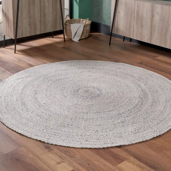 Warm Grey Tweed Round Rug Grey