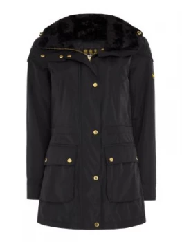 Barbour Garrison Longline Jacket With Faux Fur Trim Black