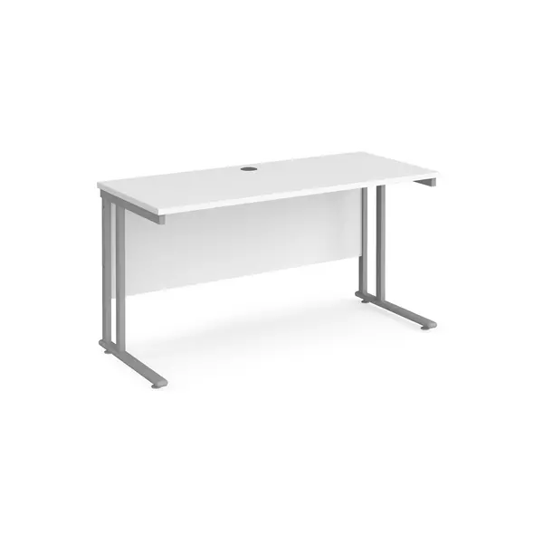 Maestro 25 Straight Desk Silver Frame and White Table Top - 1400mm