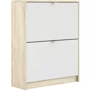 Shoes Shoe cabinet w. 2 tilting doors and 2 layers Oak structure White - Oak structure White