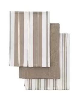 Hometown Interiors Set Of 3 Organic Cotton Striped Tea Towels - Taupe